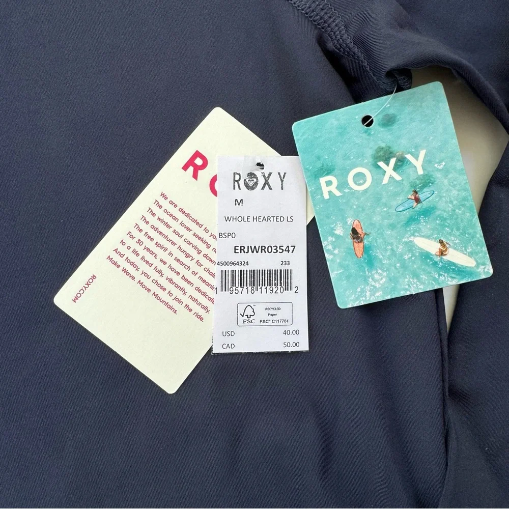 Roxy Whole Hearted Long Sleeve UPF 50 Swim Rashguard Navy Blue Size M NWT - Picture 5 of 13